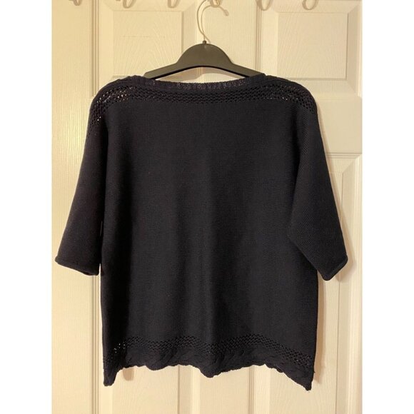 St John Sport Sweater Top Navy Blue Gold  S Small Nautical Buttons Short Sleeve - Picture 5 of 10